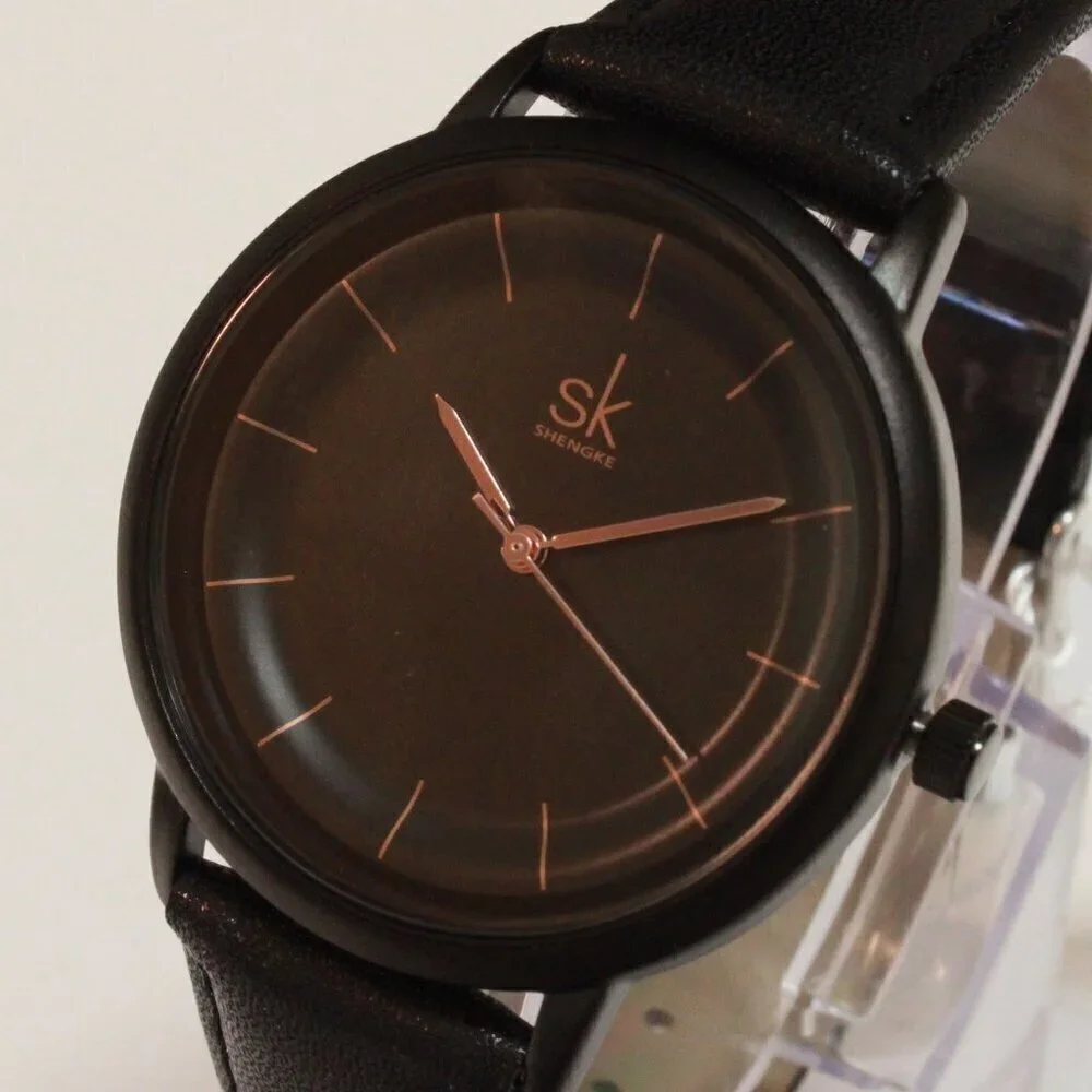 Ladies Dress Quartz Watch Black Dial Black Strap 38mm